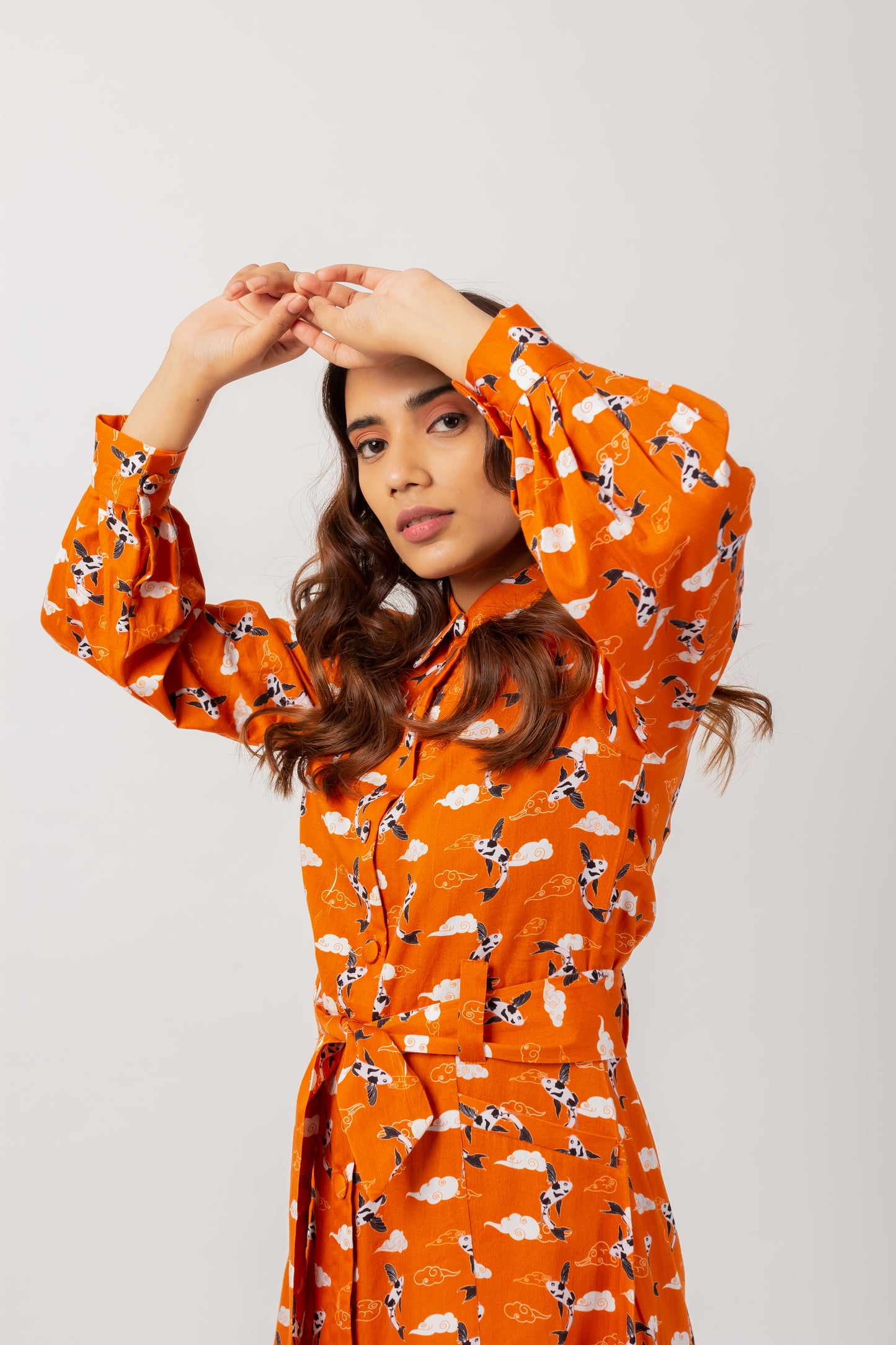 TANGERINE KOI SHIRT DRESS