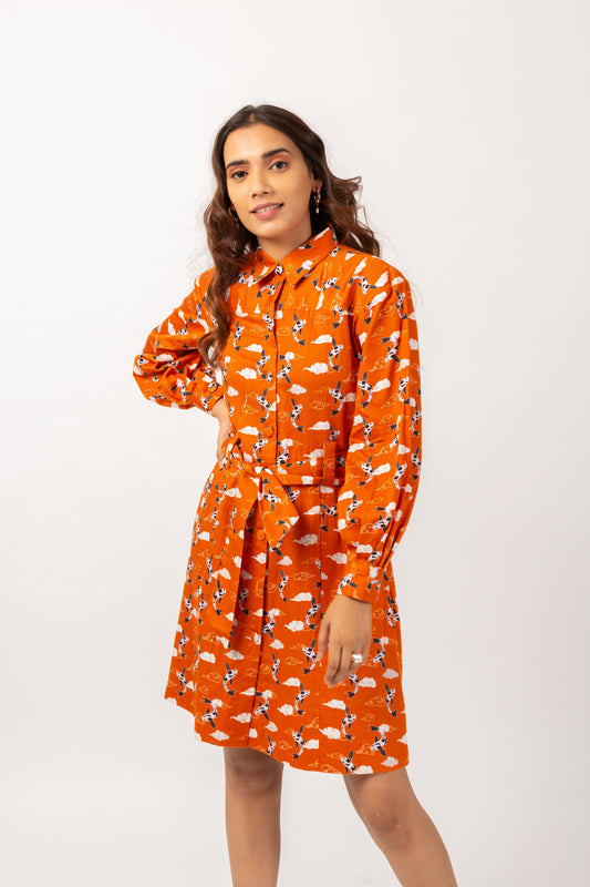 TANGERINE KOI SHIRT DRESS