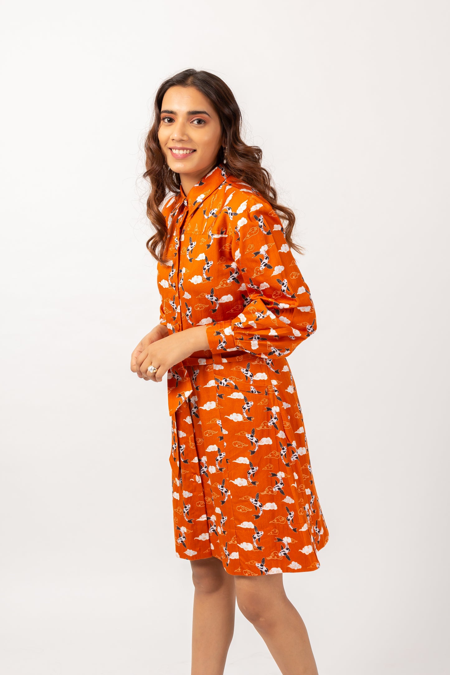 TANGERINE KOI SHIRT DRESS