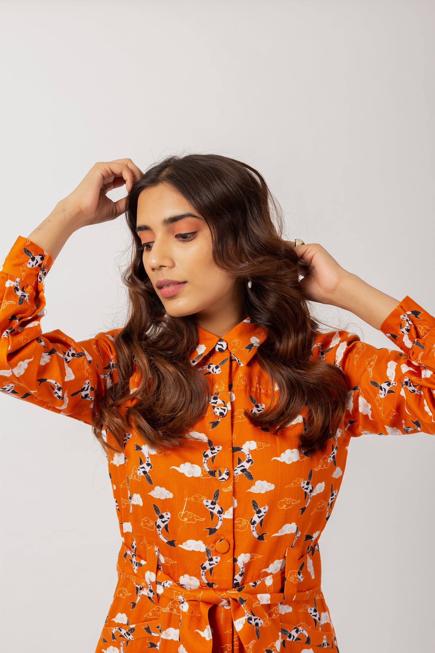 TANGERINE KOI SHIRT DRESS